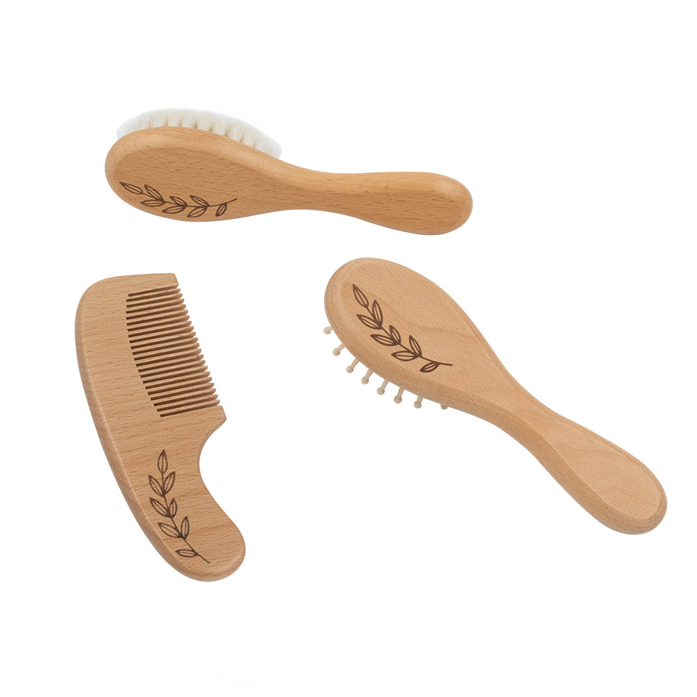 3pc Wooden Baby Brush & Comb Set