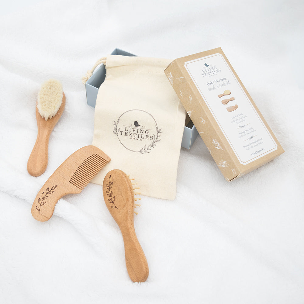 3pc Wooden Baby Brush & Comb Set