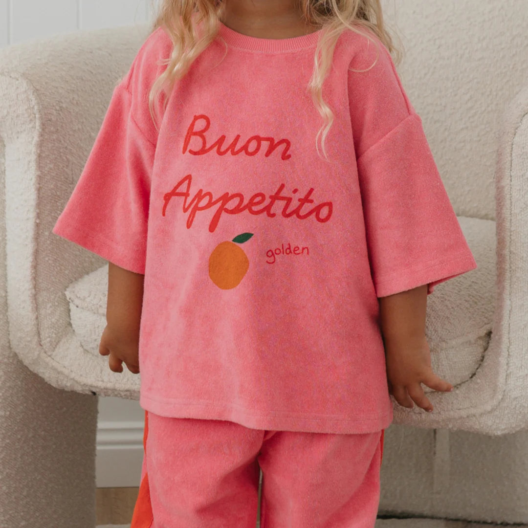 PREORDER Buon Appetito Mid Sleeve Tee Terry Towel Meringue Pink
