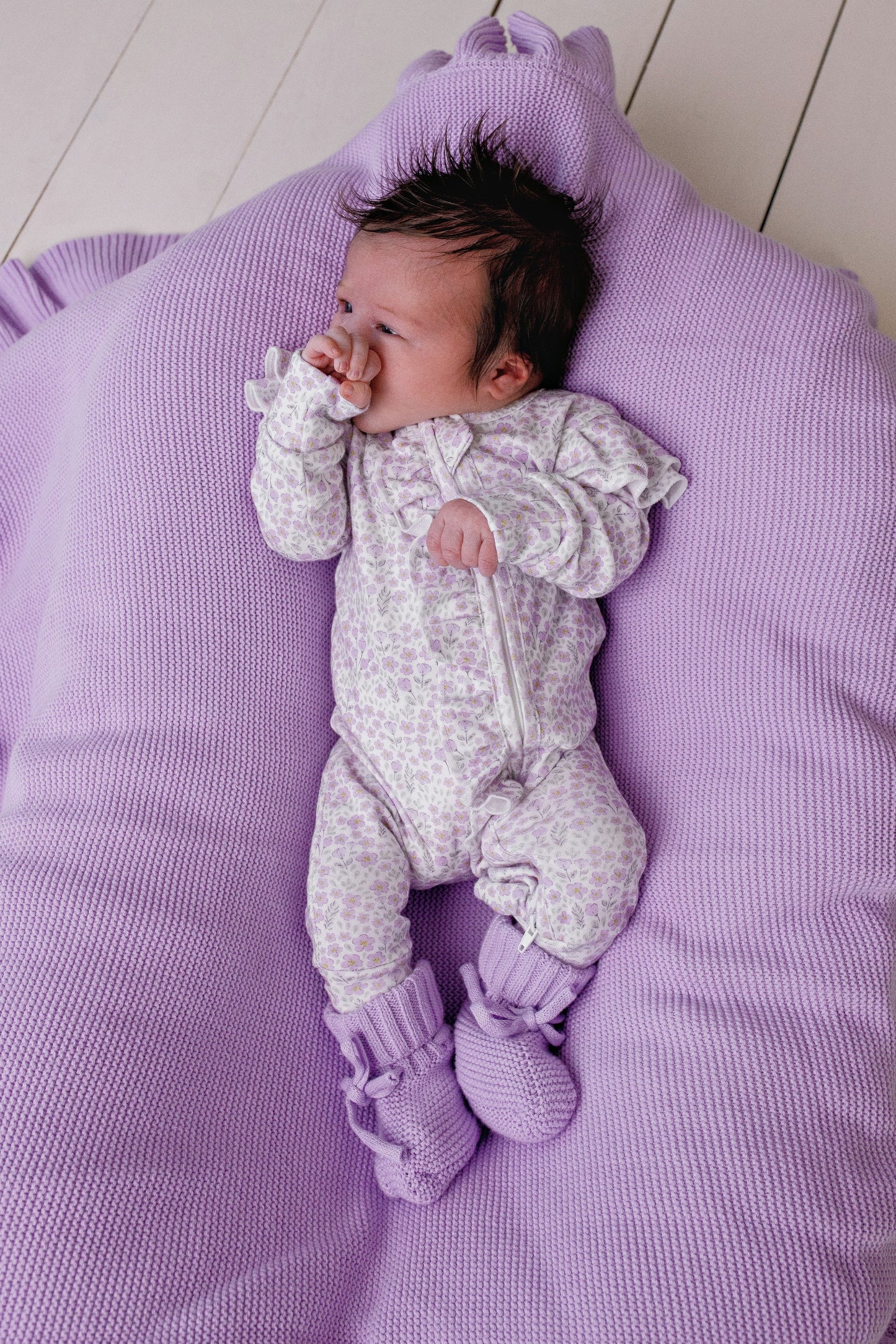 Frilly Knit Blanket Lilac
