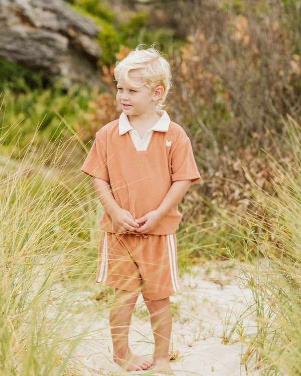 Caramel Side Stripe Towelling Shorts