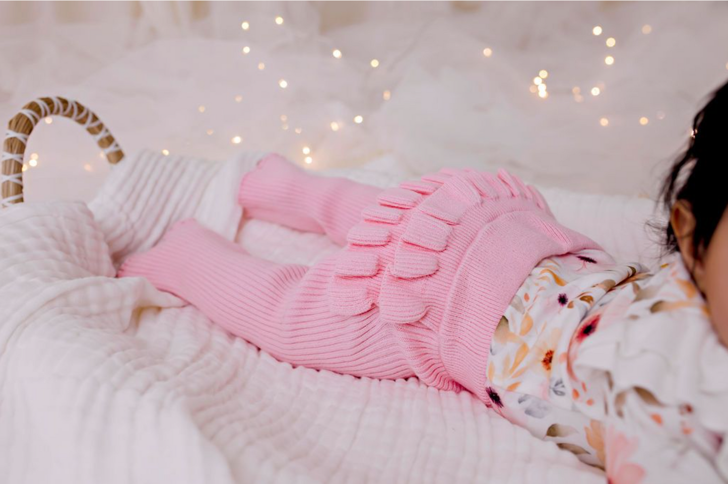 Frilly Ribbed Leggings - Blush