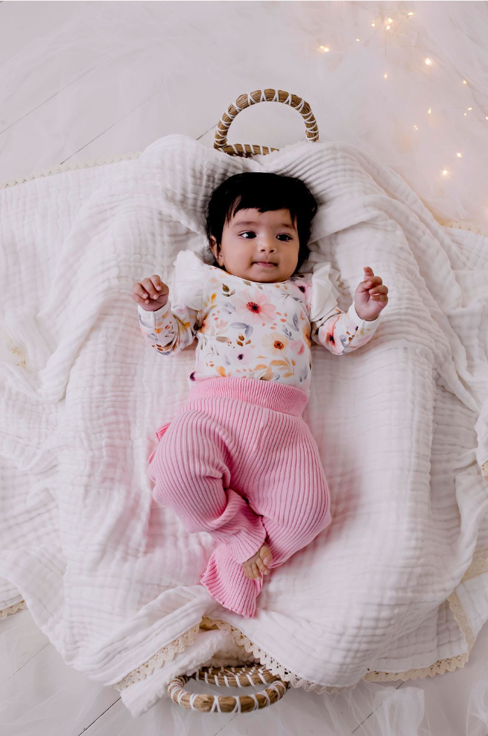 Frilly Ribbed Leggings - Blush