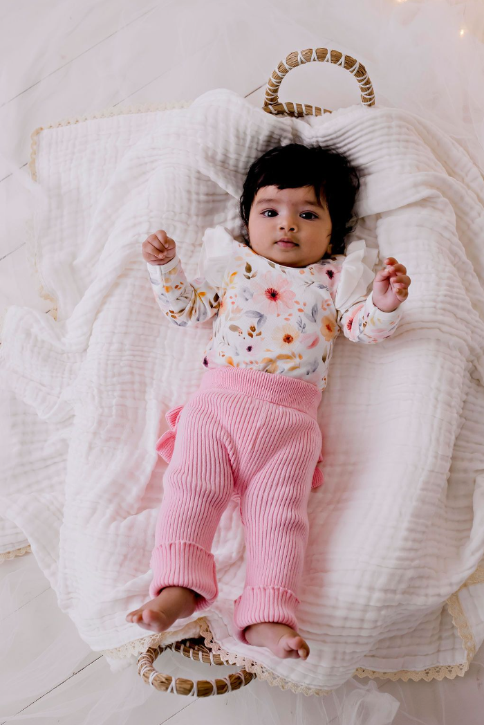 Frilly Ribbed Leggings - Blush