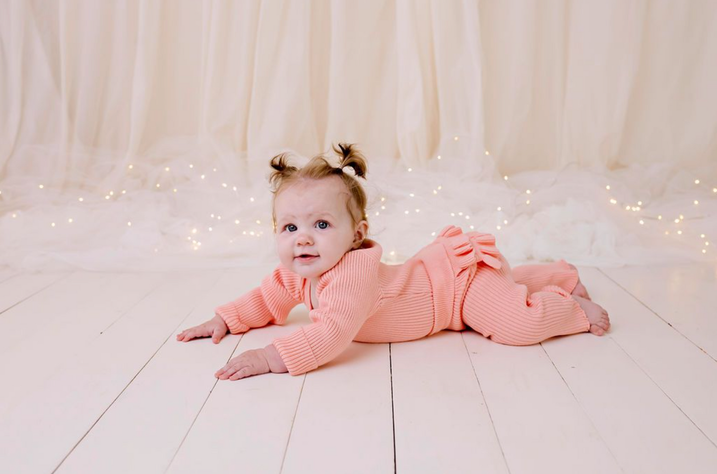 Frilly Ribbed Knit Bodysuit - Peach