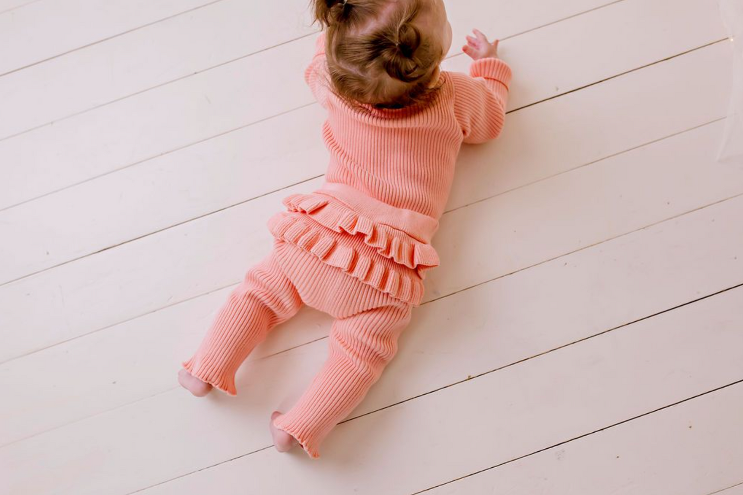 Frilly Ribbed Knit Bodysuit - Peach