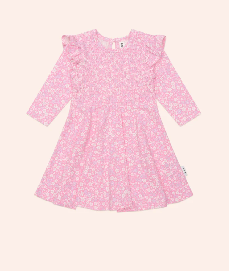 Ditsy Floral Shirred Long Sleeve Dress