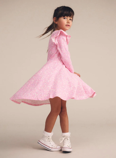 Ditsy Floral Shirred Long Sleeve Dress