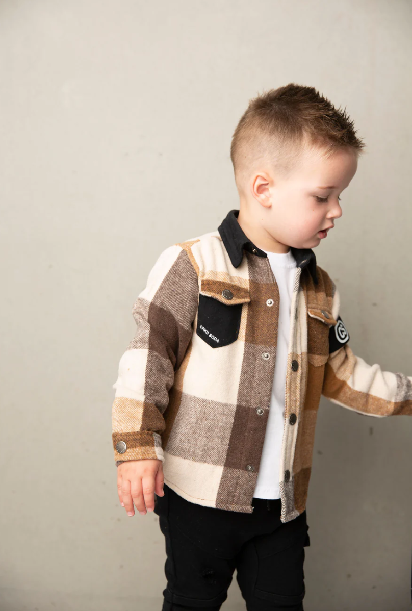 Albie Shirt Jacket - Biscuit Check