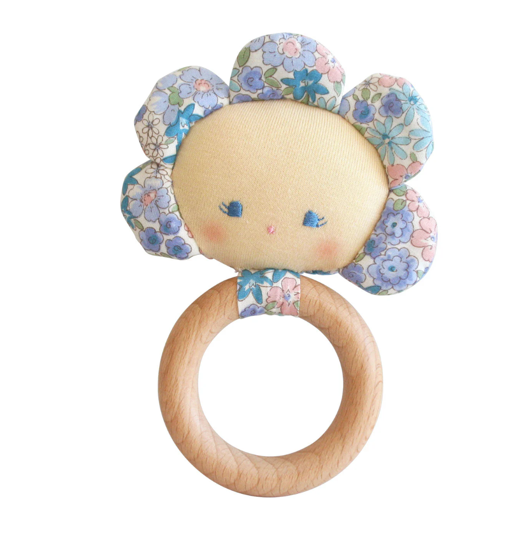 Flower Baby Teether Rattle Liberty Blue
