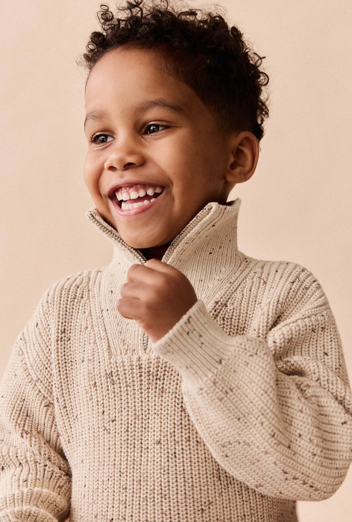 James Half Zip Jumper - Buff Fleck