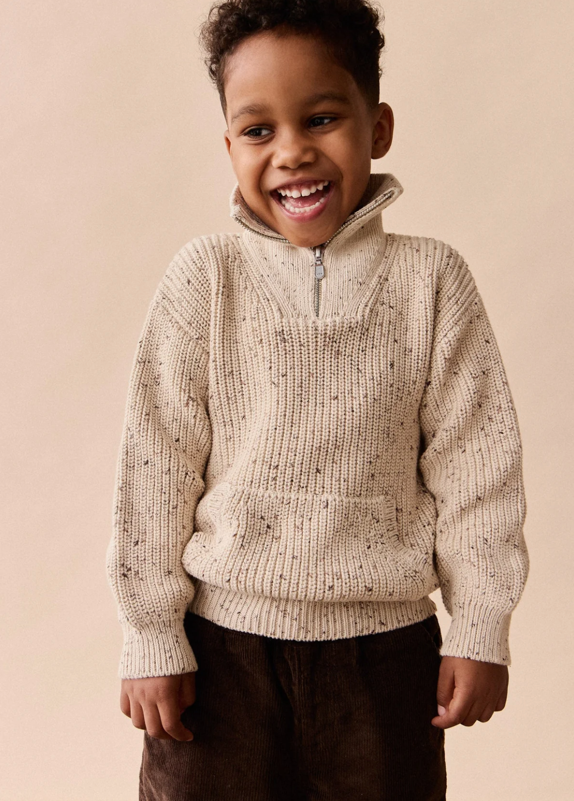 James Half Zip Jumper - Buff Fleck