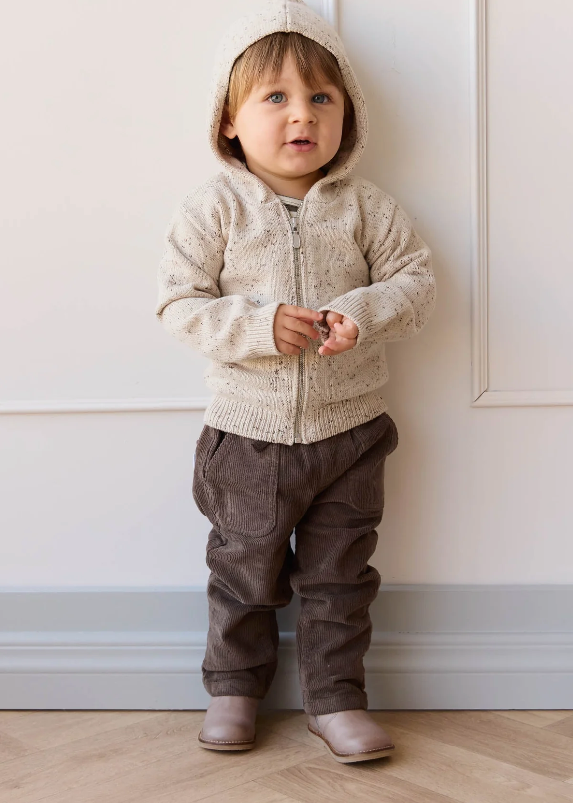 Dillon Knit Zip Hoodie - Oatmeal Shitake Dot