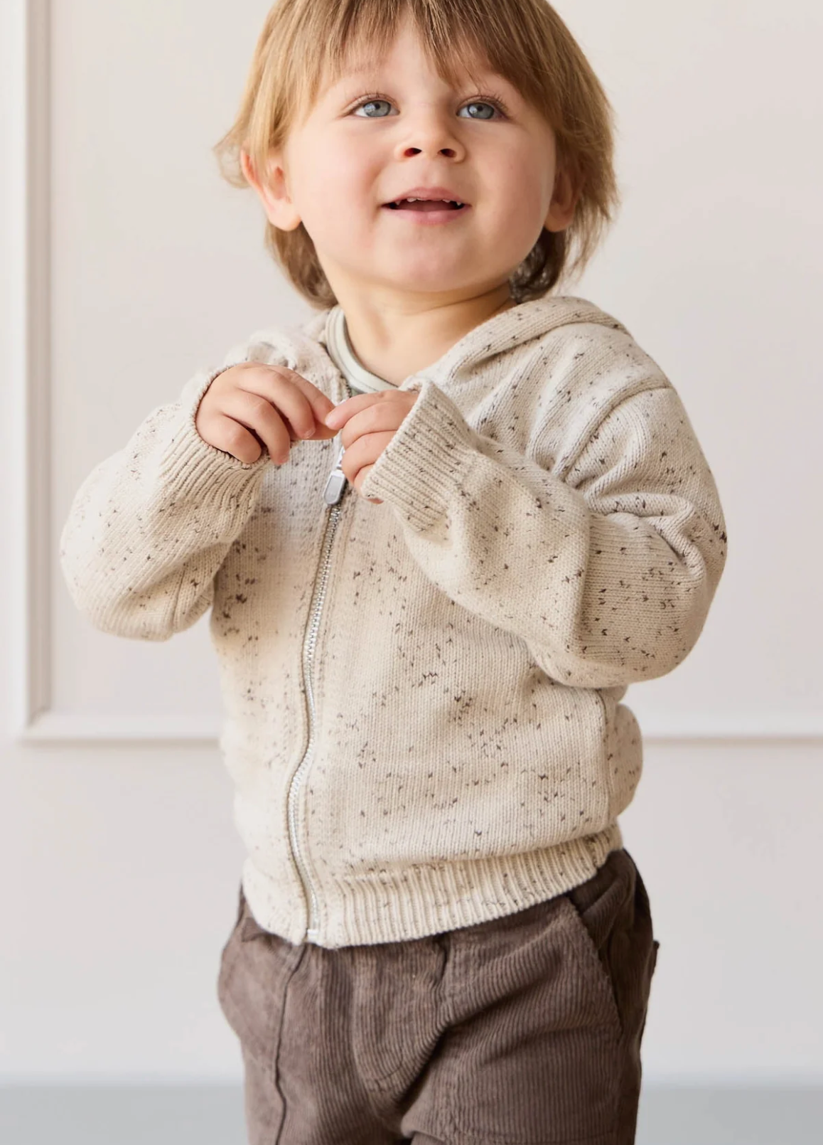 Dillon Knit Zip Hoodie - Oatmeal Shitake Dot