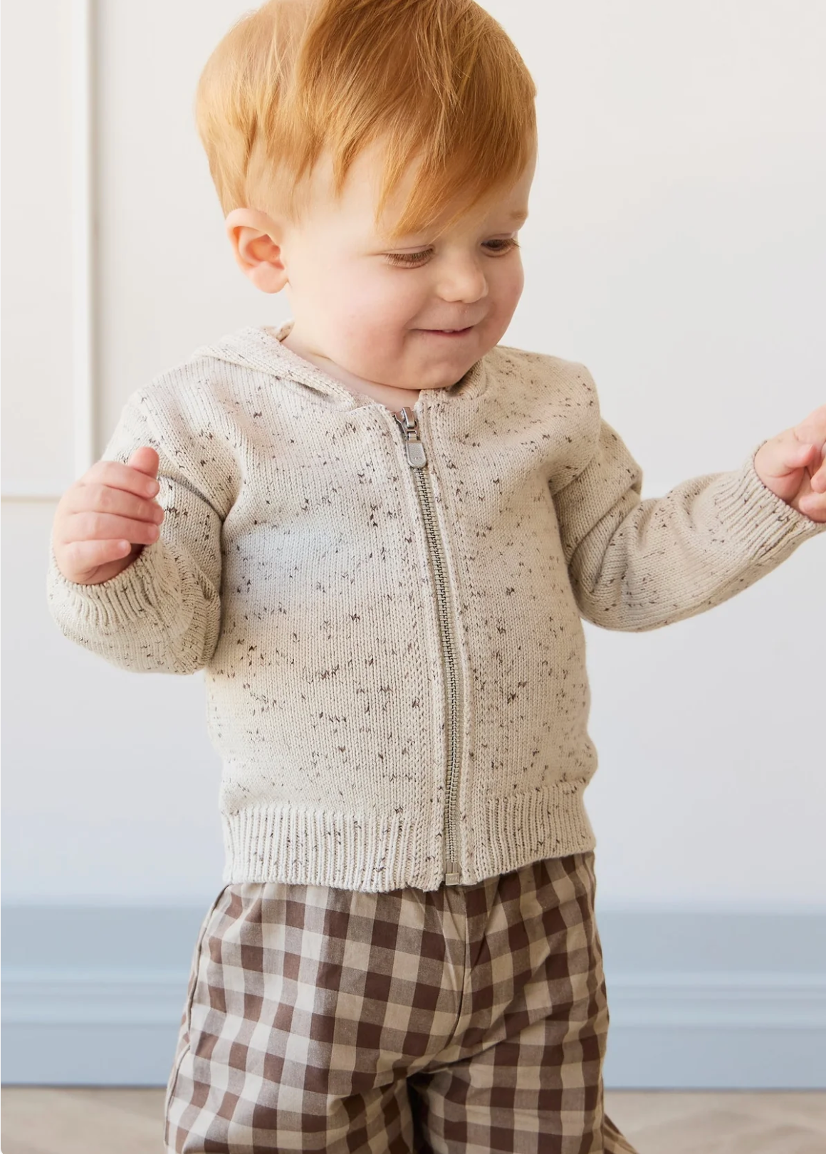 Dillon Knit Zip Hoodie - Oatmeal Shitake Dot