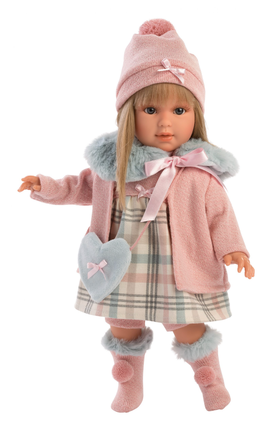 Llorens Doll Outfit Plaid Dress with Heart bag