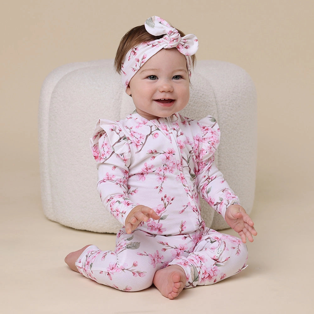 Cherry Blossom Organic Snugglesuit Convertible Romper with Frill