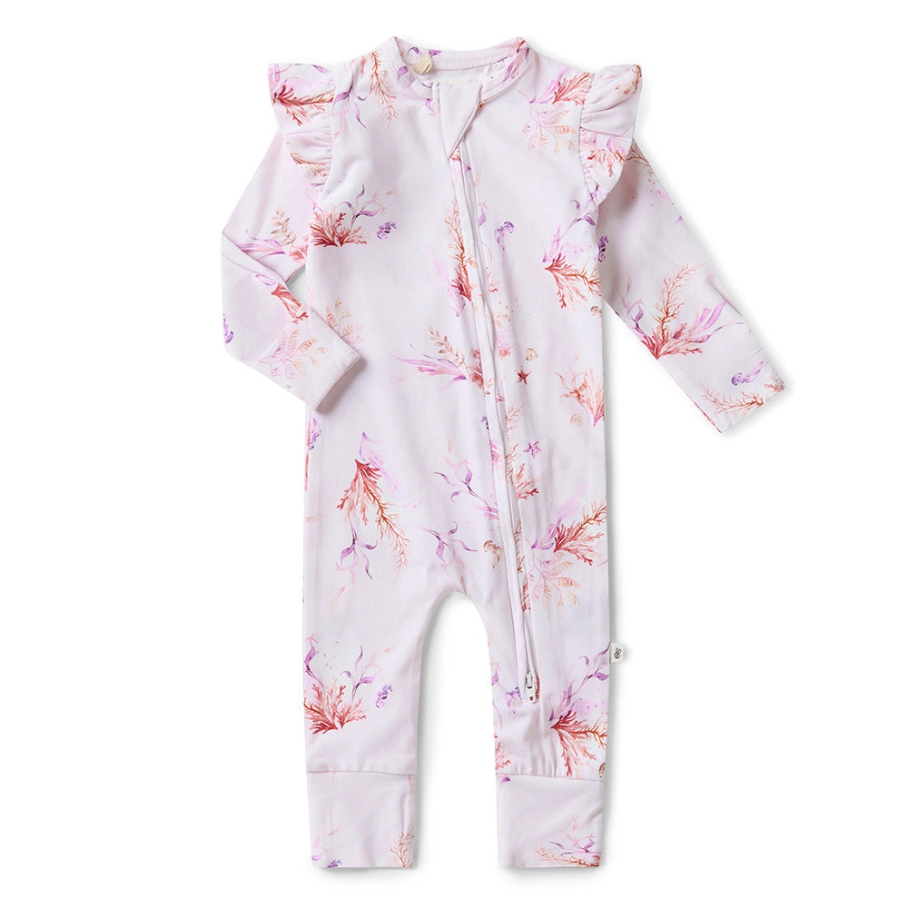 Coral Organic Snugglesuit Convertible Romper with Frill