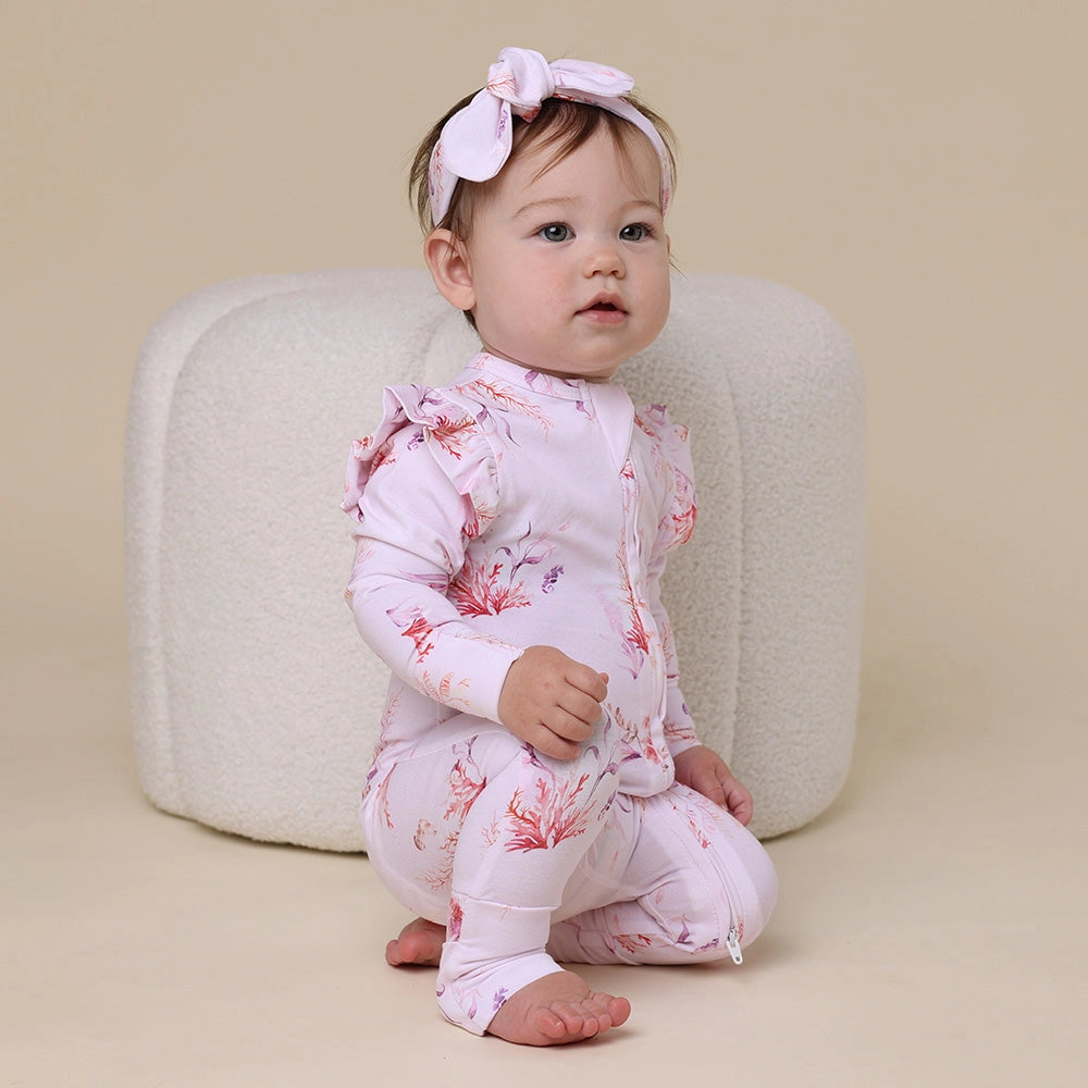 Coral Organic Snugglesuit Convertible Romper with Frill