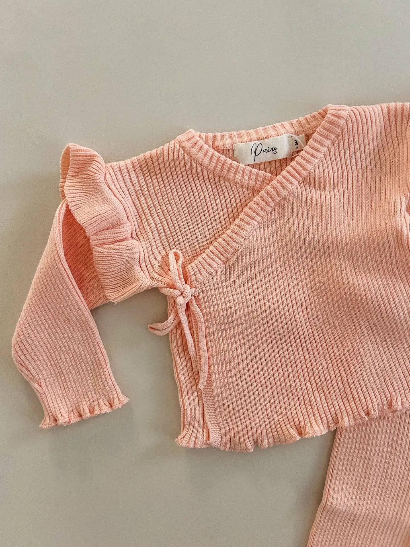 Ribbed Ruffle Kimono Set - Coral