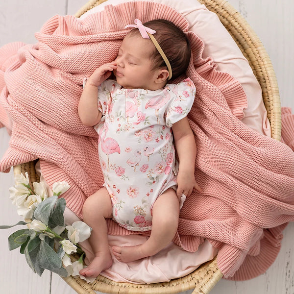 COMING SOON Flamingos Short Sleeve Organic Bodysuit with Frill
