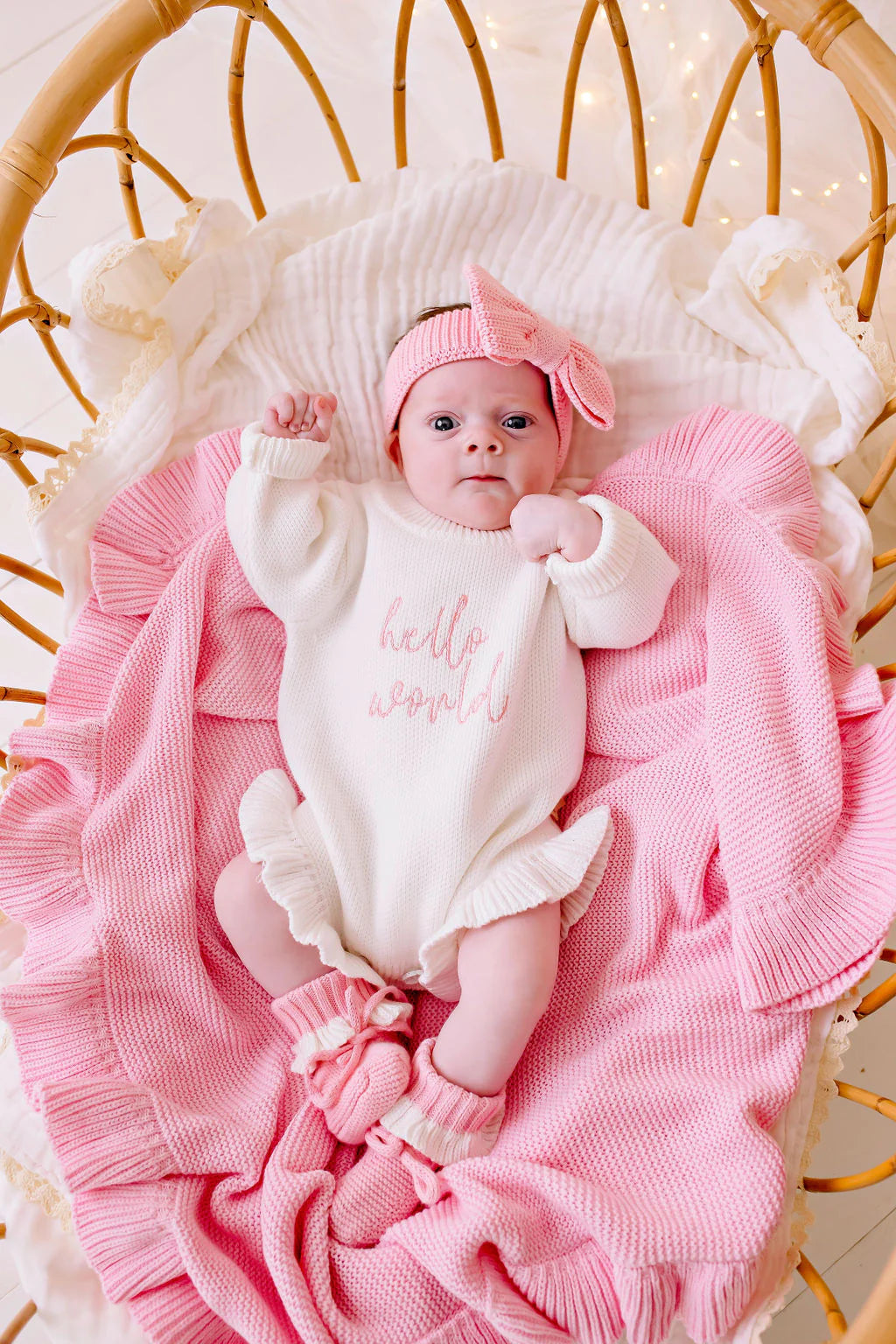 'Hello World' Knit Romper - Blush Font