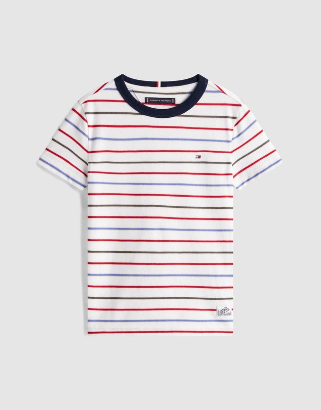 Pique Stripe Tee - White Multi Stripe