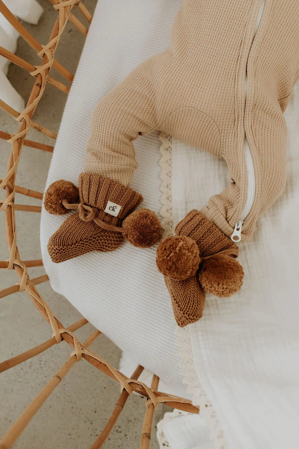 Knitted Booties | Chocolate Pomms