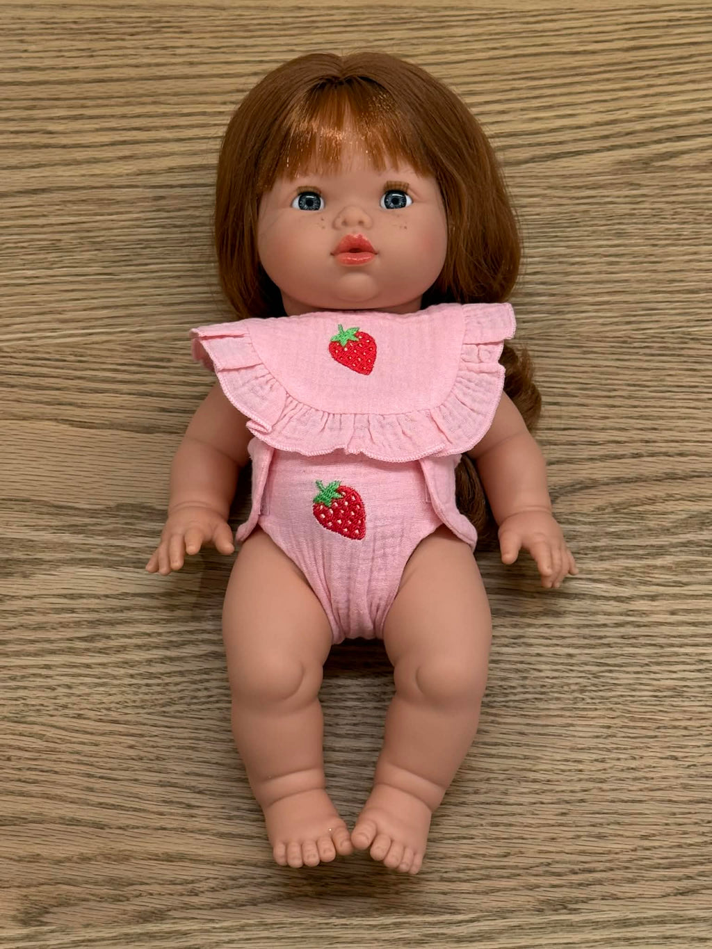 🍓 Strawberry Frilled Bib & Diaper Doll Set