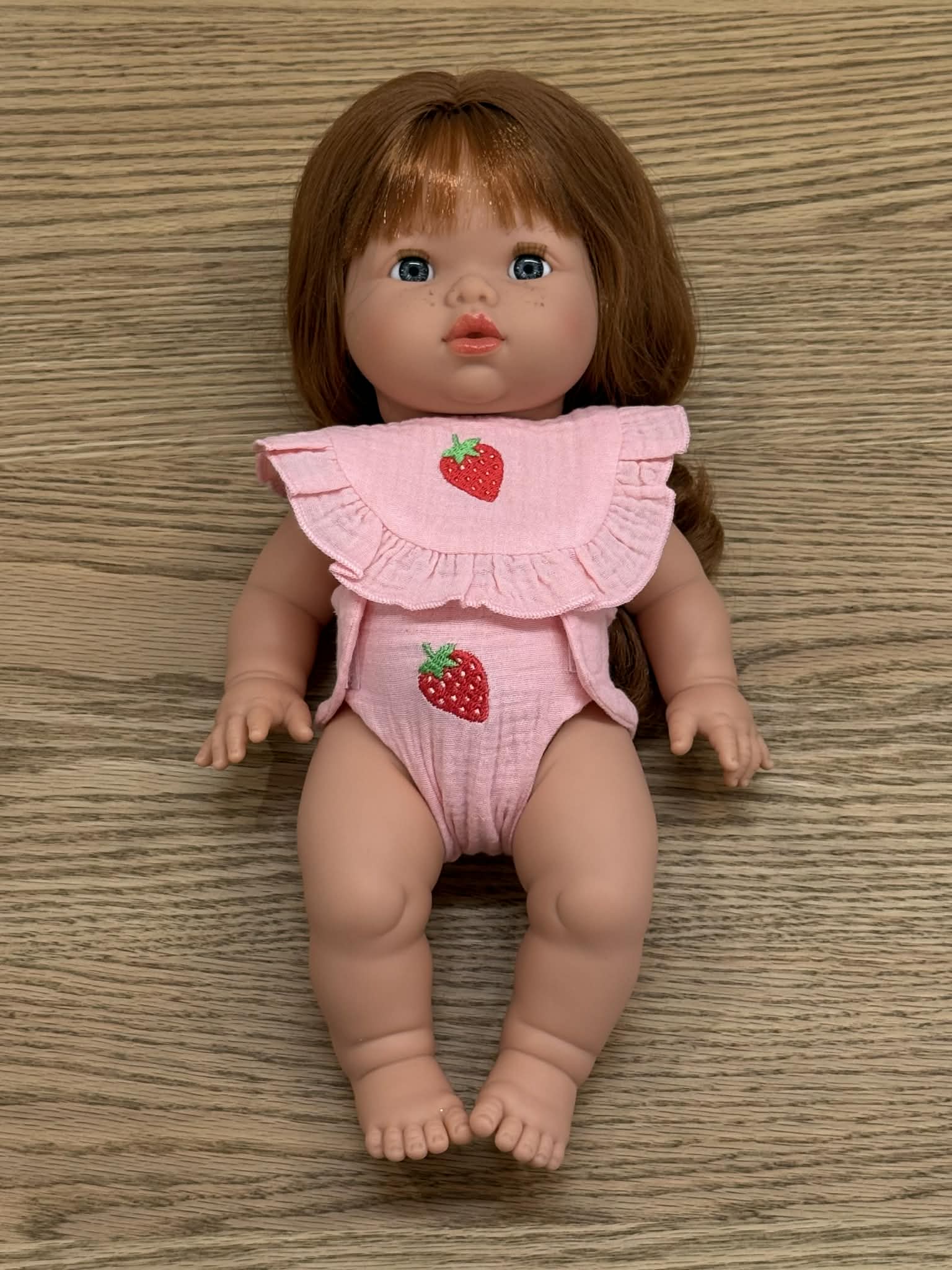 🍓 Strawberry Frilled Bib & Diaper Doll Set