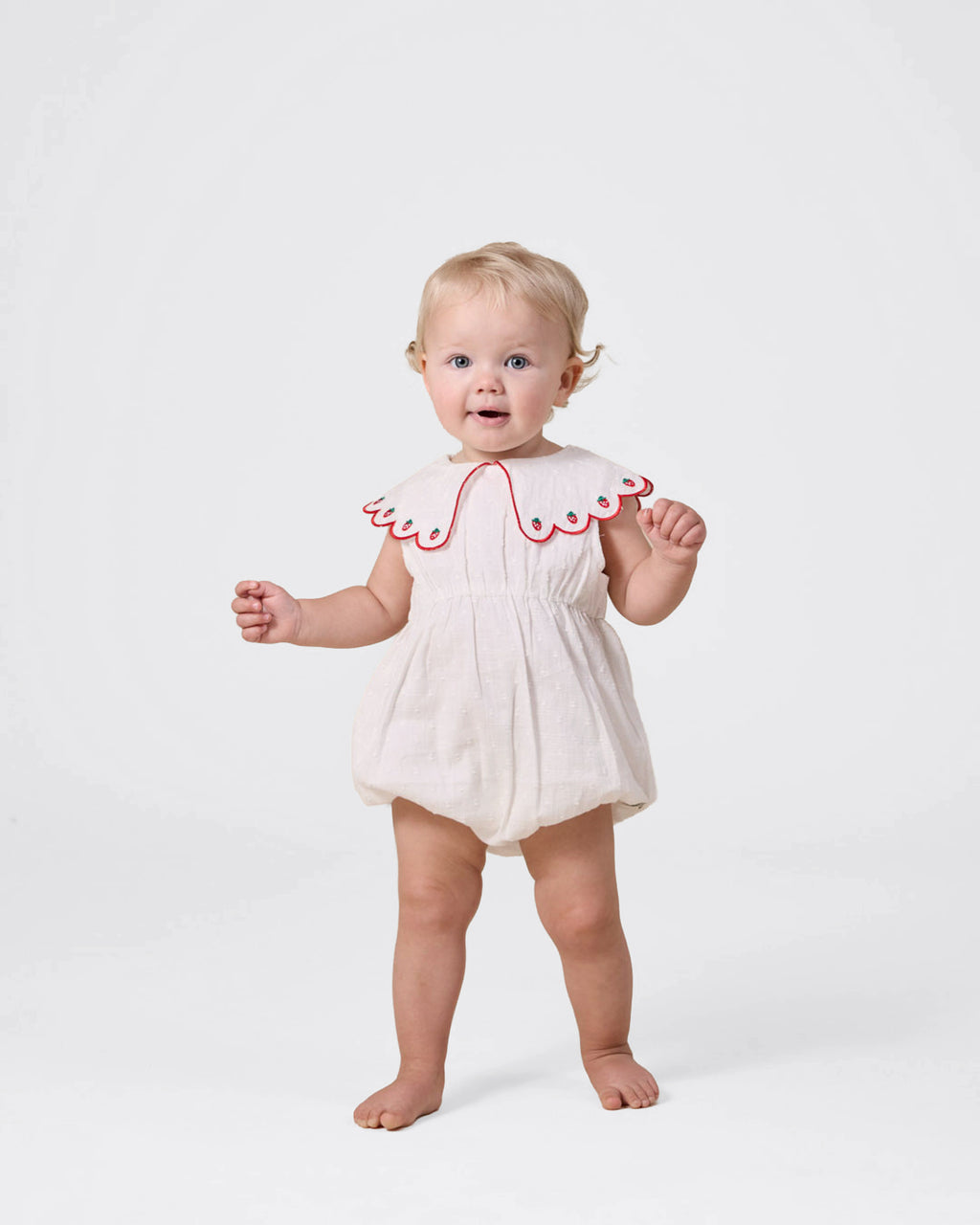 Scallop Collar Strawberry Romper