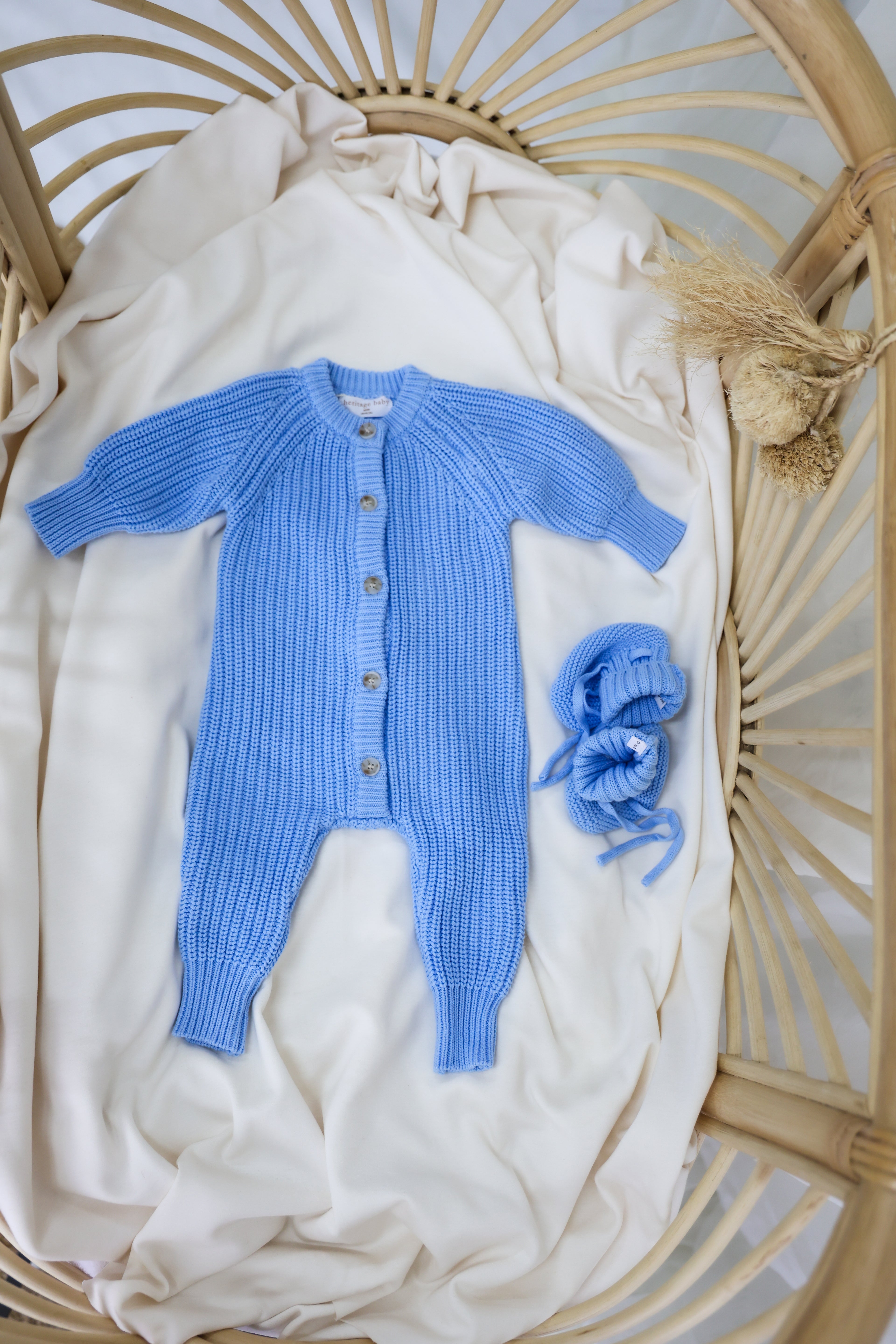 Organic Knitted Booties - Bluebell