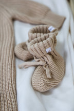Organic Knitted Booties - Biscuit
