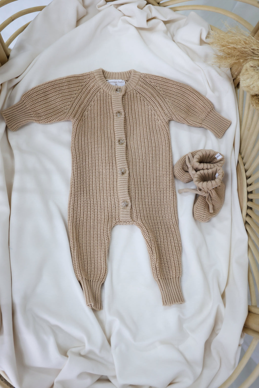 Signature Organic Chunky Knit Romper - Biscuit