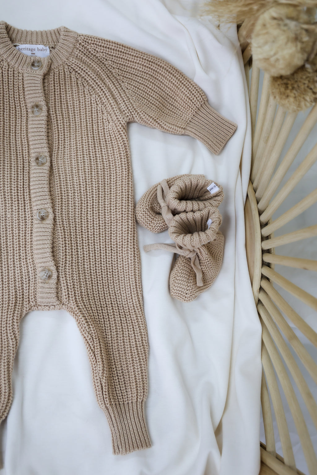 Signature Organic Chunky Knit Romper - Biscuit