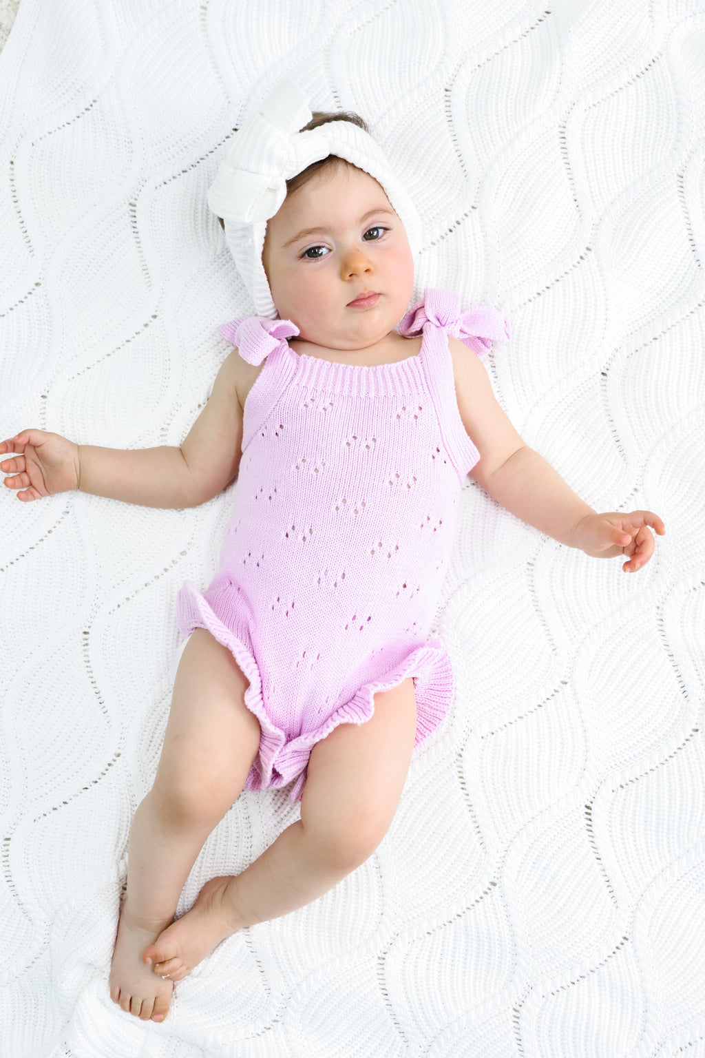 Pointelle Summer Knit Romper - Lilac