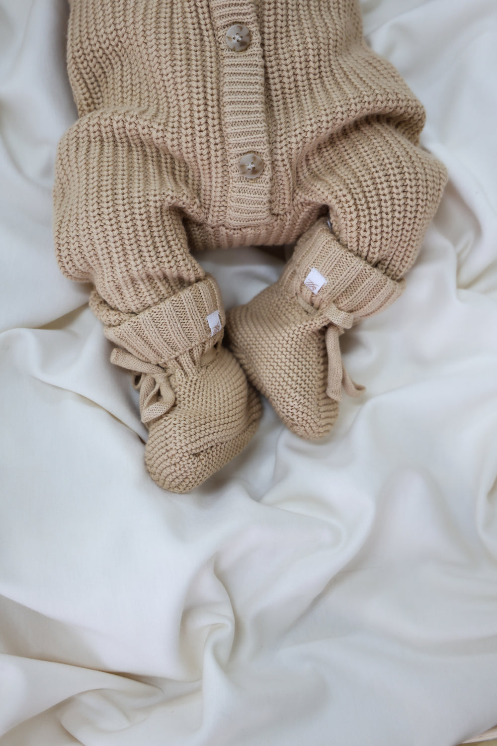 Organic Knitted Booties - Biscuit