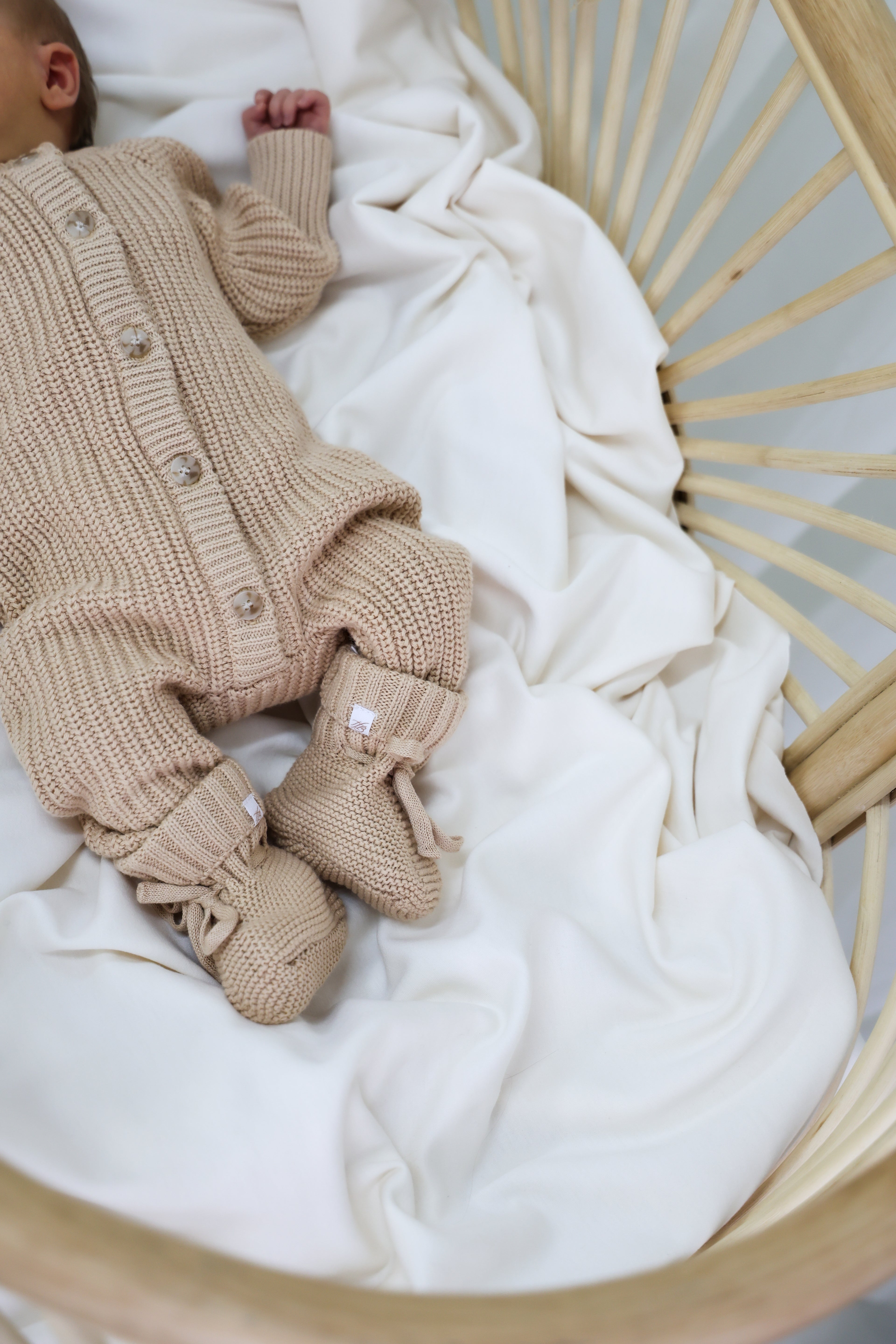 Organic Knitted Booties - Biscuit