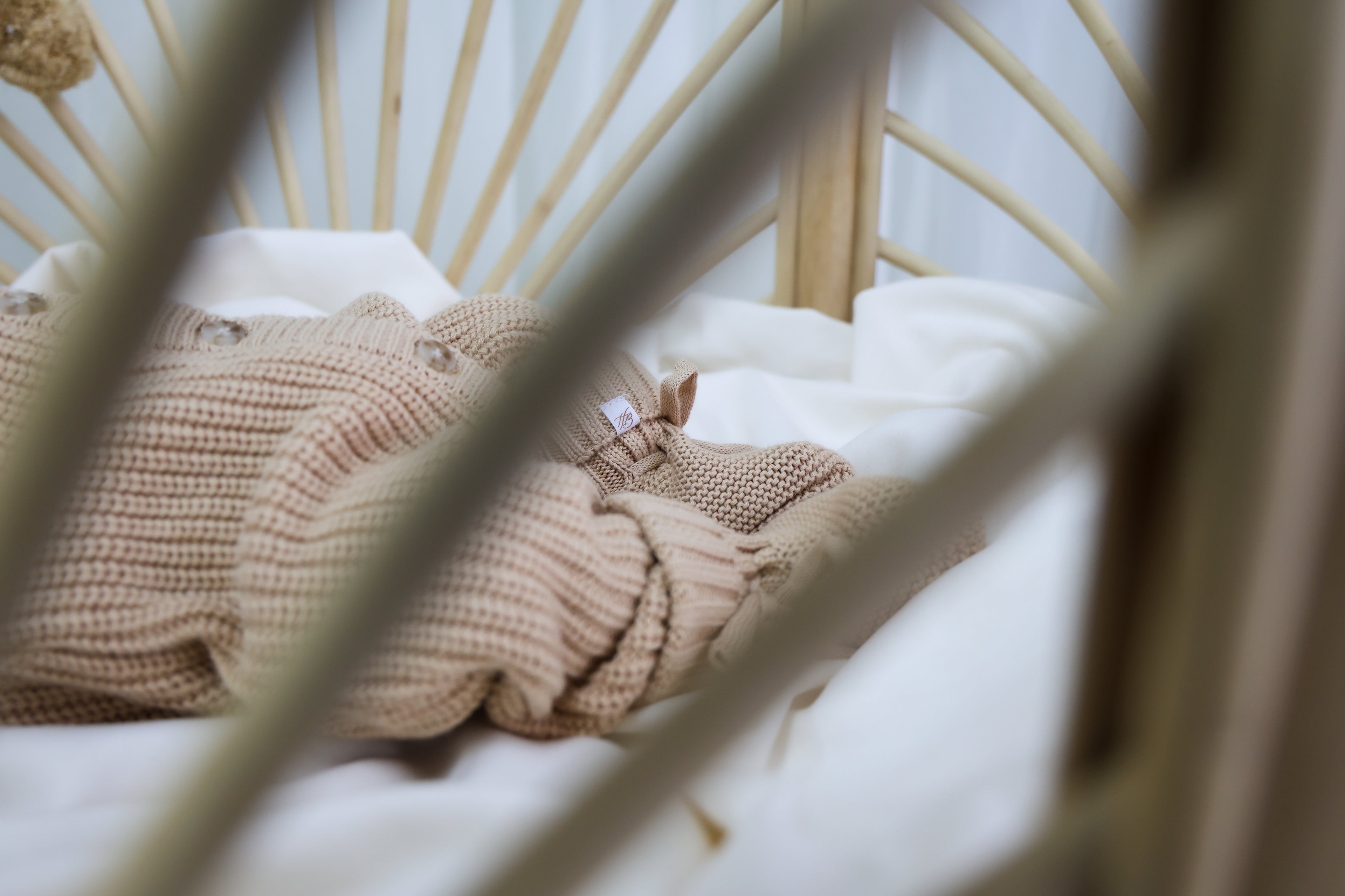 Organic Knitted Booties - Biscuit