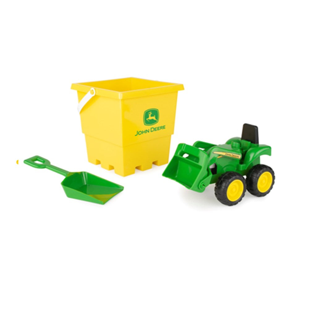 15cm Sand Pit Bucket Set: Green Tractor w/Yellow Square Bucket & Green Shovel