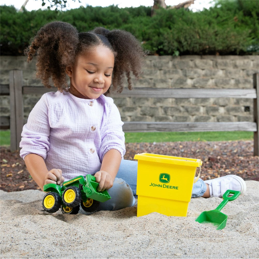 15cm Sand Pit Bucket Set: Green Tractor w/Yellow Square Bucket & Green Shovel