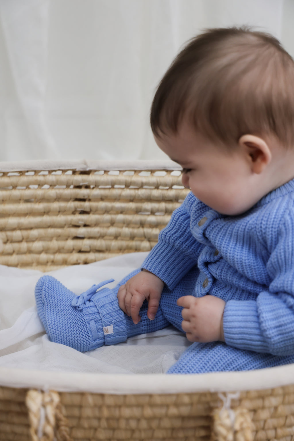 Organic Knitted Booties - Bluebell