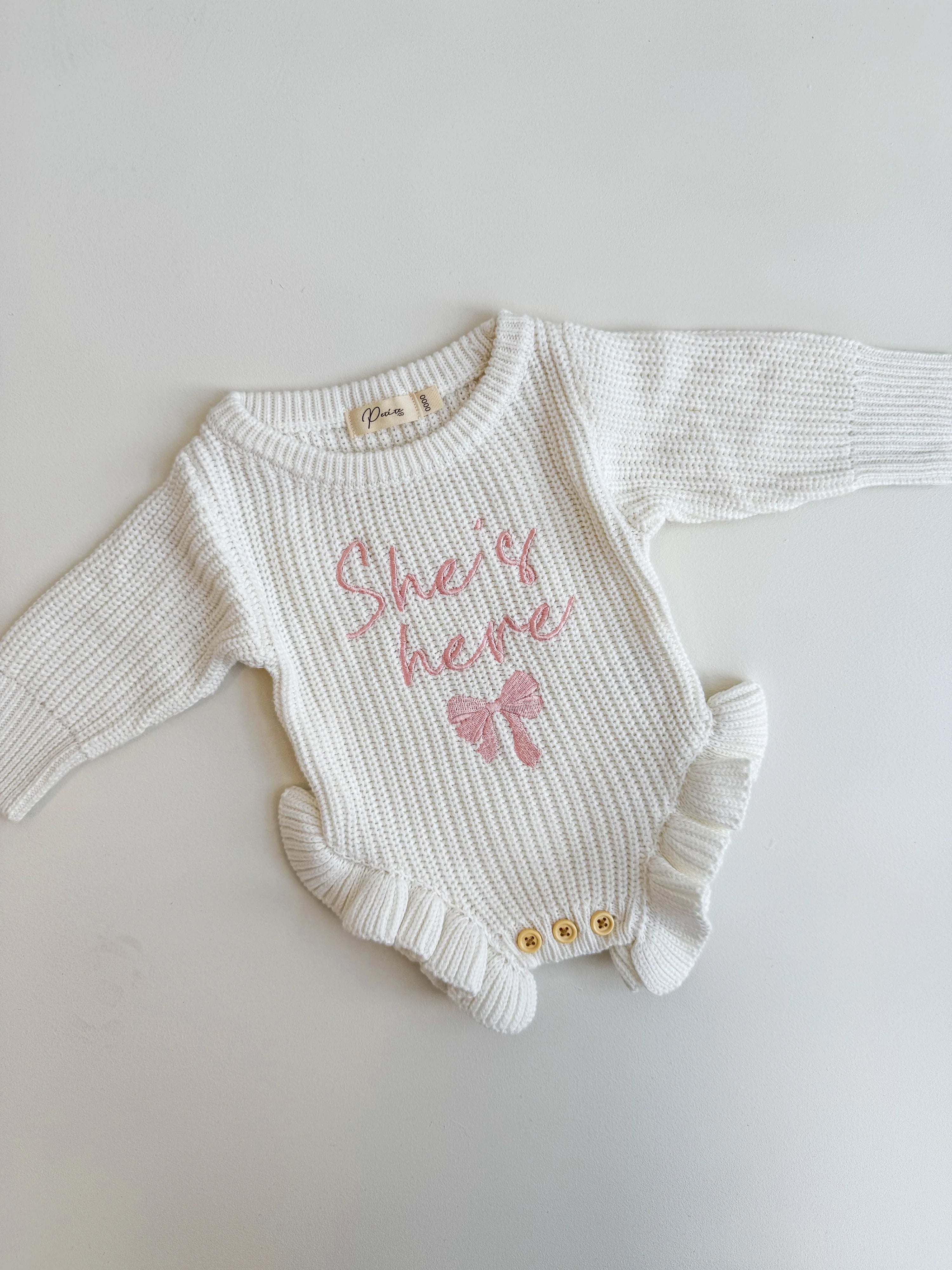 She's Here Bow Frill Leg Romper - Milk