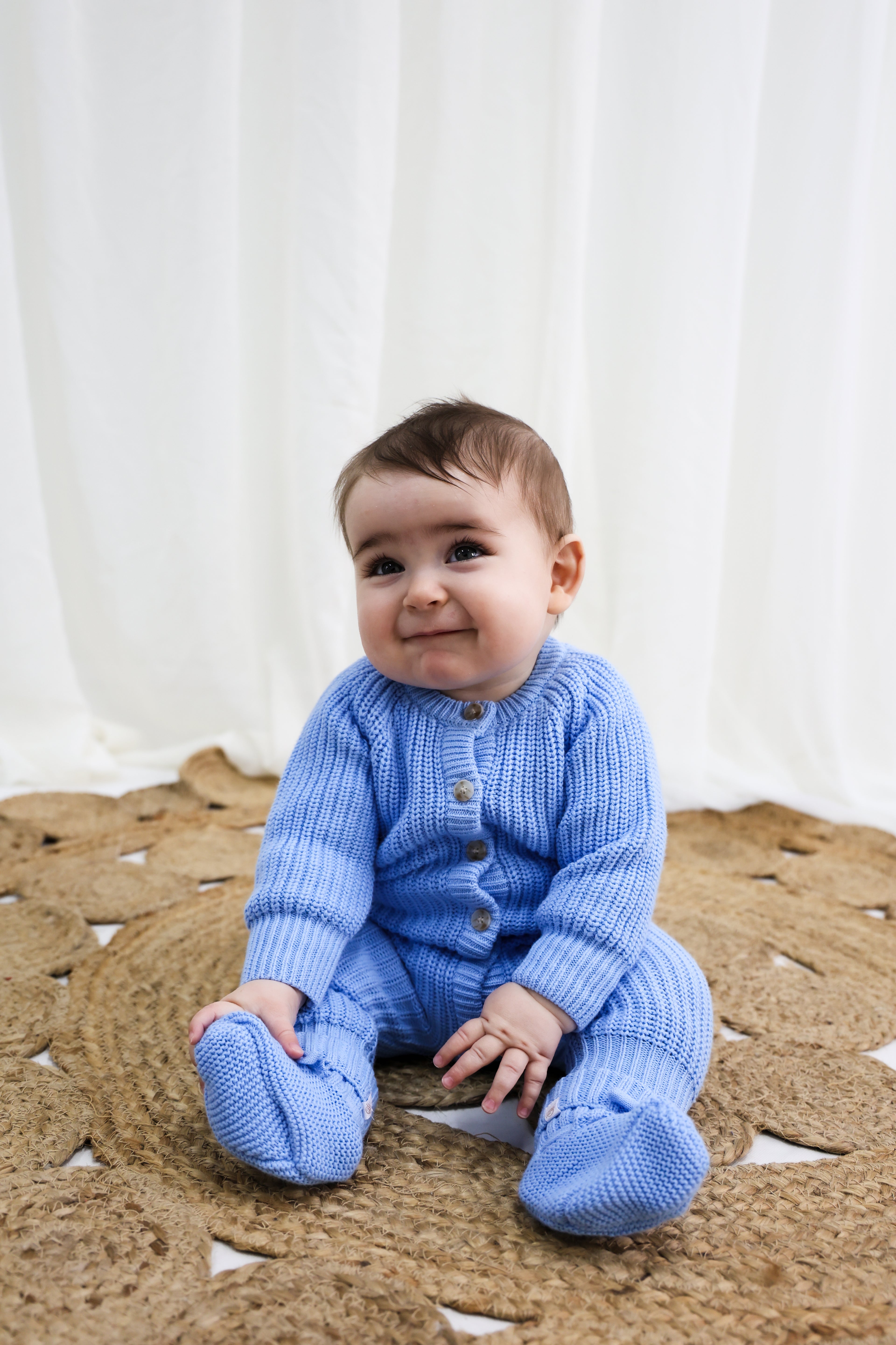 Organic Knitted Booties - Bluebell