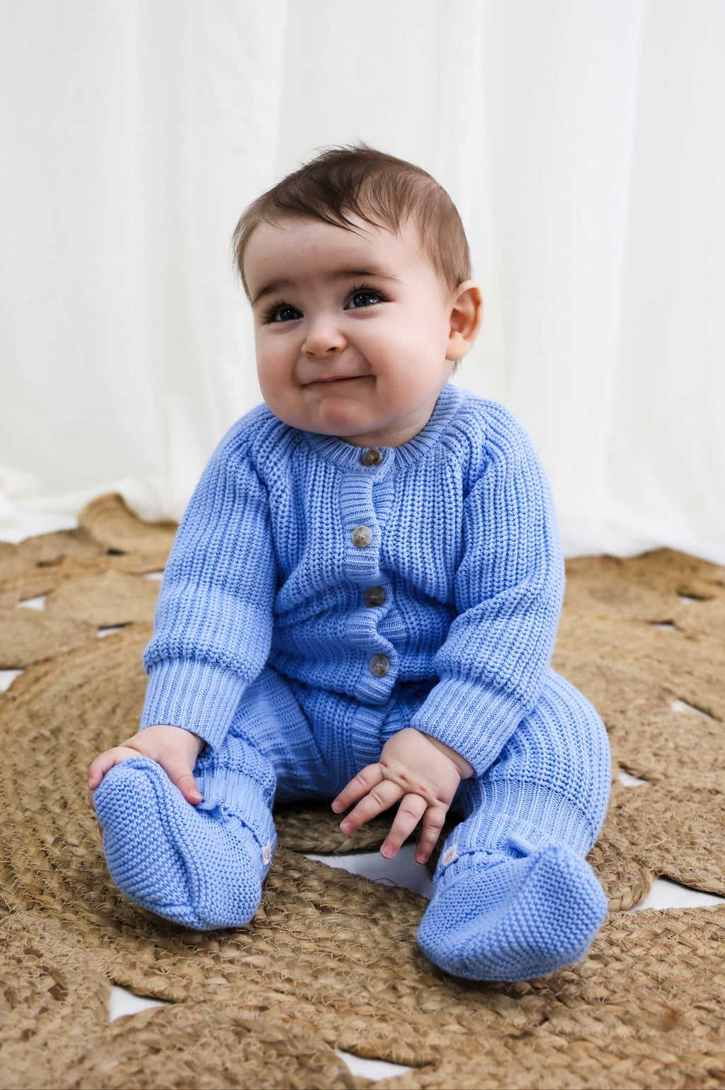 Signature Organic Chunky Knit Romper - Bluebell