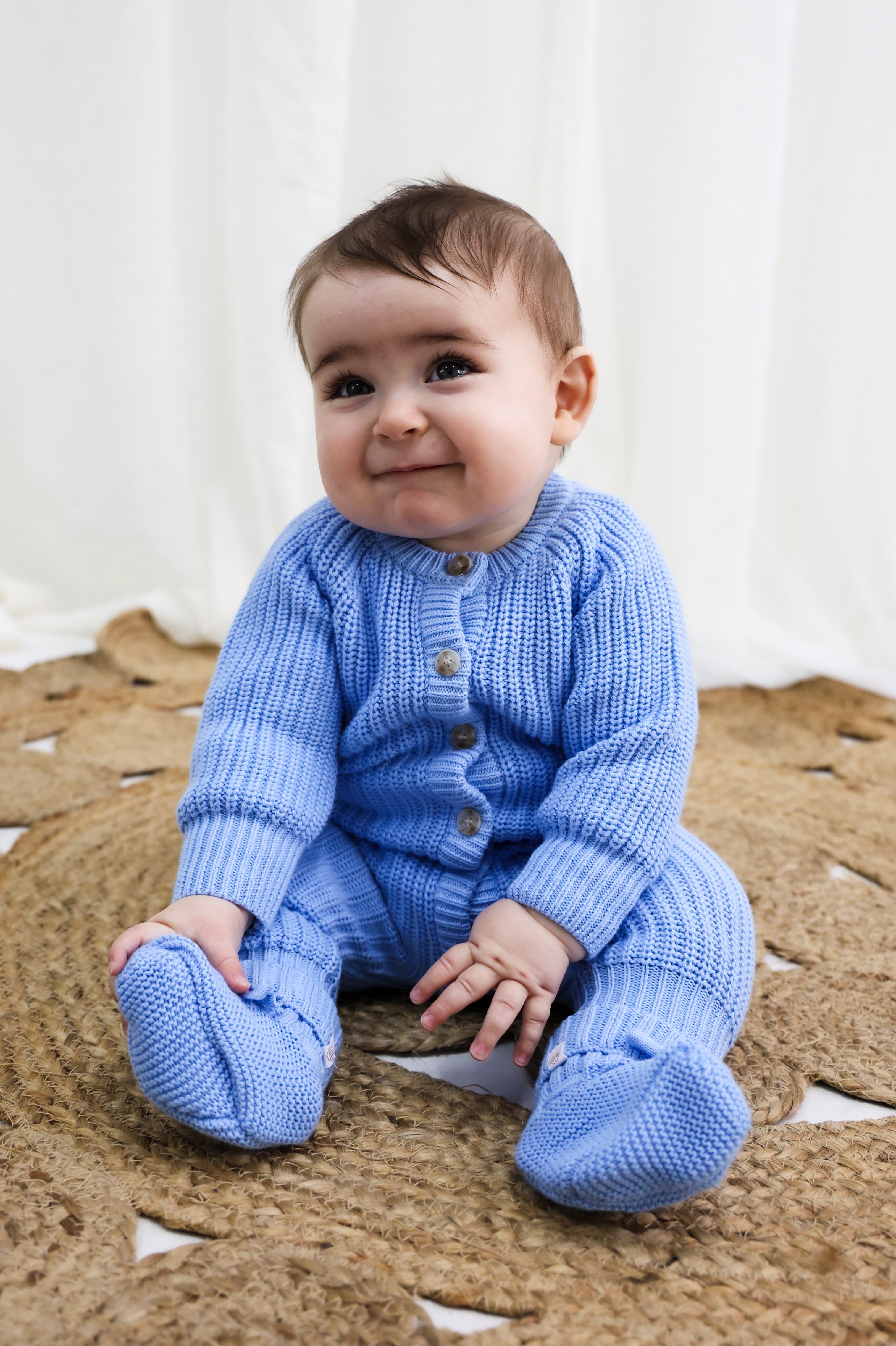 Signature Organic Chunky Knit Romper - Bluebell