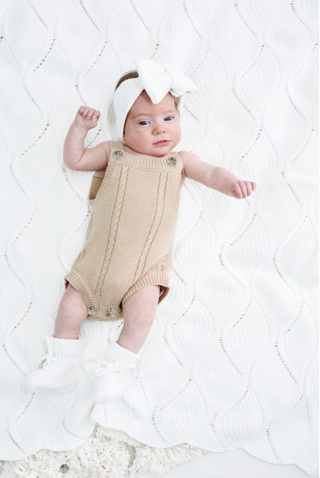 Cable Knit Romper - Biscuit | PREORDER