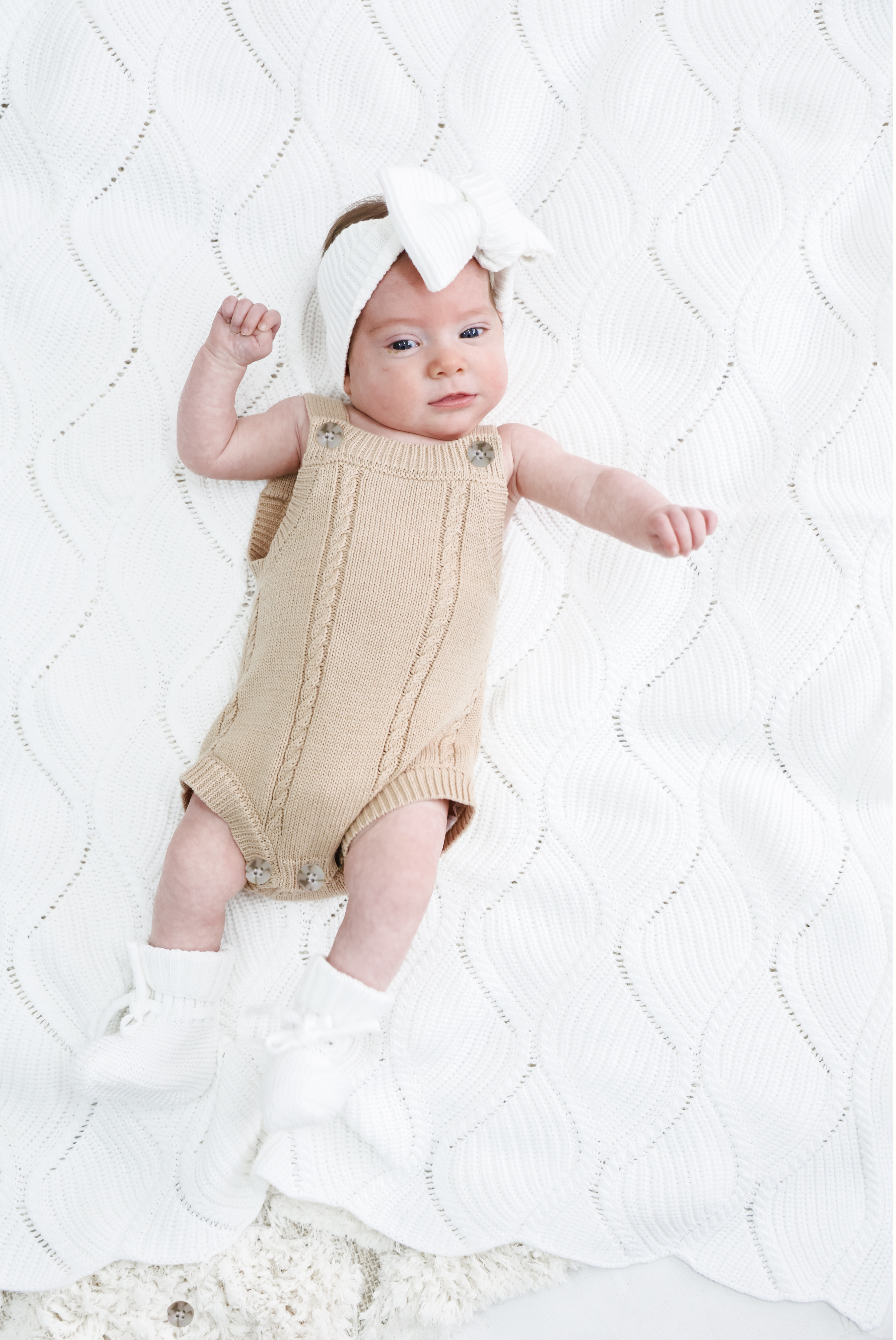 Cable Knit Romper - Biscuit | PREORDER