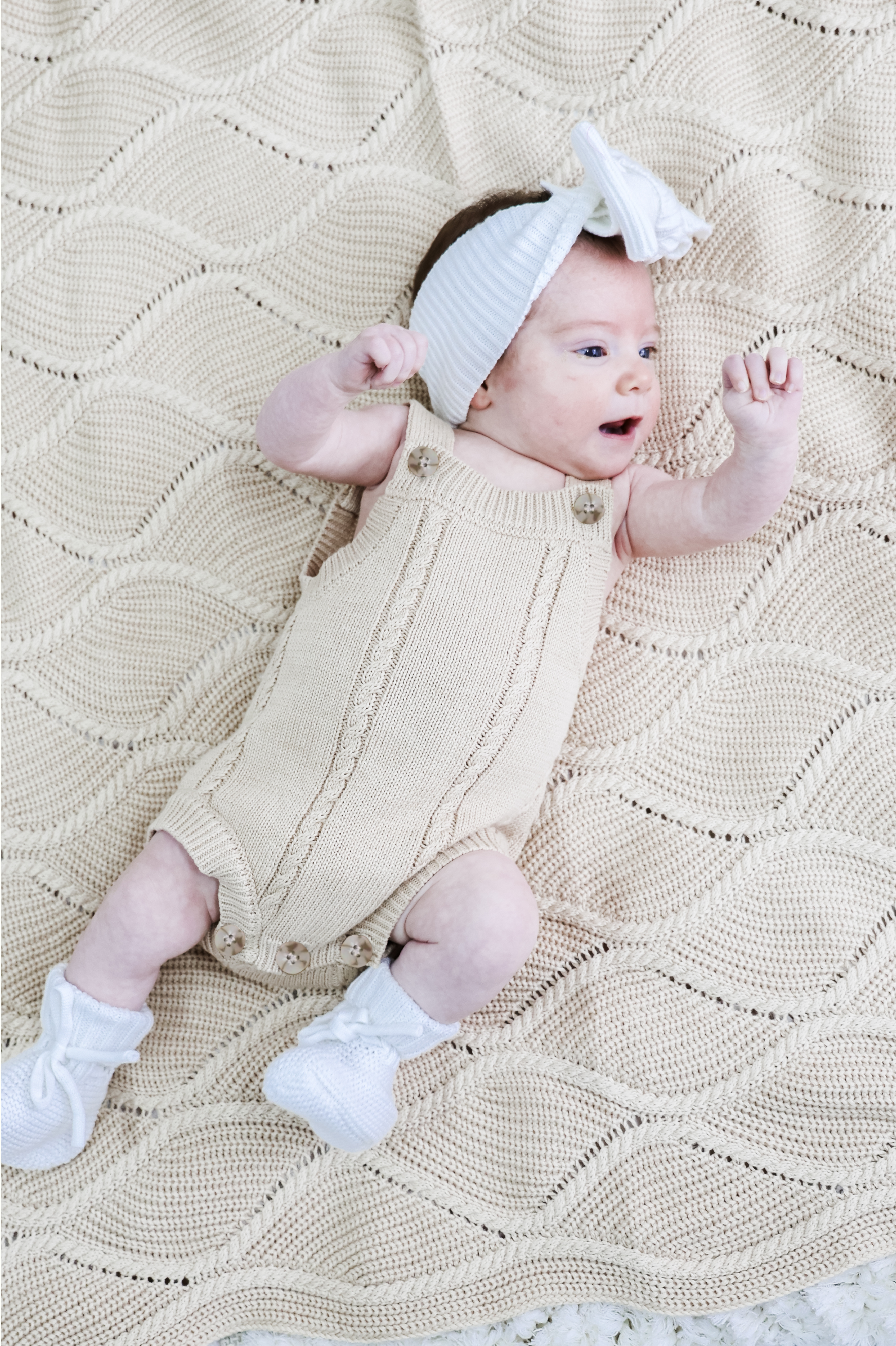 Cable Knit Romper - Biscuit | PREORDER