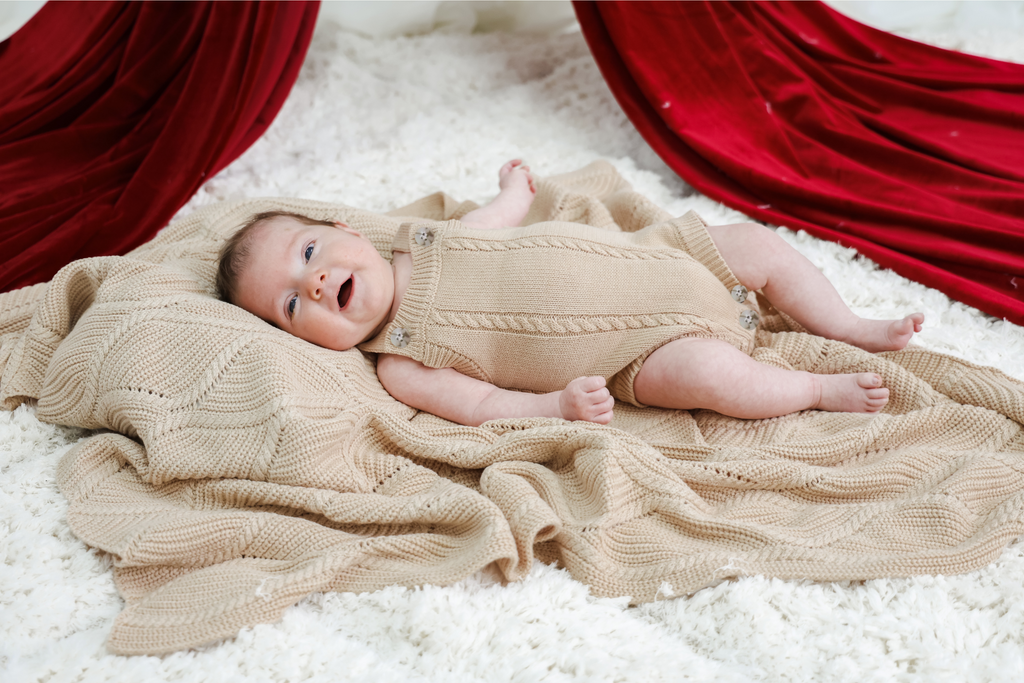 Cable Knit Romper - Biscuit | PREORDER